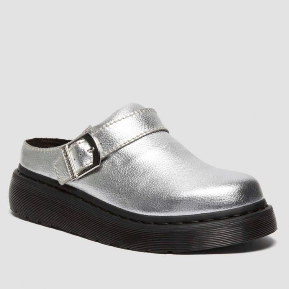 Dr. Martens NWTs Silver Laketen Leather Mules Platform Clogs size 8